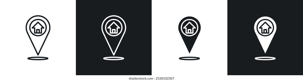 Icono del Vector de la ubicación del hogar fijado en blanco y negro
