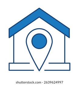 Home Locator Pin Blue Line Editable Stroke Icon. Real Estate, Building, House, Home, Property Vector Illustration
