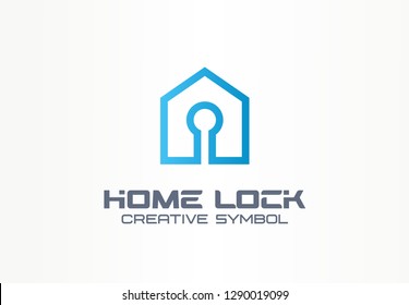 Home lock creative symbol concept. Security access control, account login, building safety abstract business logo. House protection, padlock icon. Corporate identity logotype, company graphic design