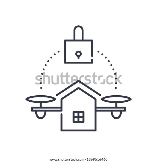 Home lock drone icon, linear isolated\
illustration, thin line vector, web design sign, outline concept\
symbol with editable stroke on white\
background.