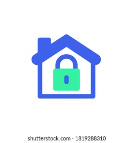 Home lock icon vector, filled flat sign, House with lock bicolor pictogram, green and blue colors. Symbol, logo illustration