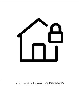 Home lock icon vector in flat design illustration. Isolated on white background. Private sign, secure, security, protection, privacy, safety, icon. Home icon outline design. Perfect for all project.