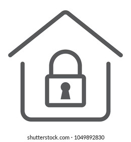 Home Lock line icon, real estate and home, security sign vector graphics, a linear pattern on a white background, eps 10.