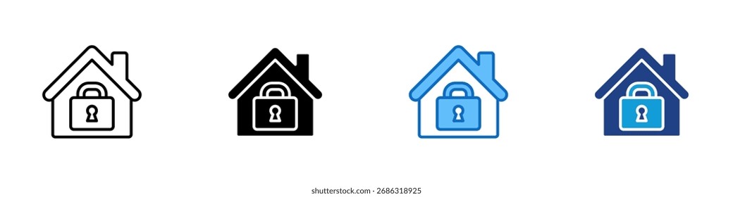 Casa Bloqueio Ícone de Estilo Múltiplo Design Vetor - Casa com um cadeado, representando a segurança, privacidade e propriedade segura