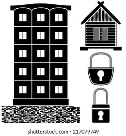 Home and lock on a white background