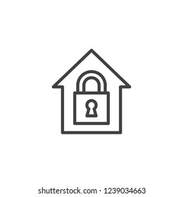 Home lock outline icon. linear style sign for mobile concept and web design. House with closed padlock simple line vector icon. Home security symbol, logo illustration. Pixel perfect vector graphics