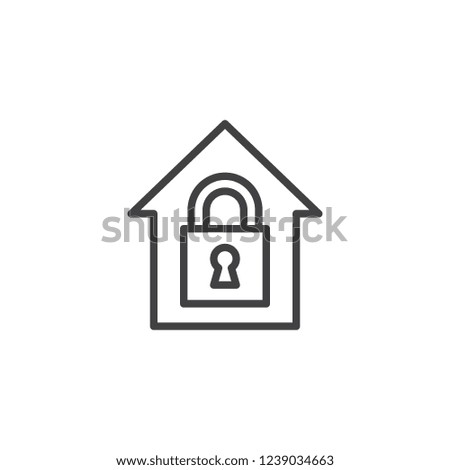 Home lock outline icon. linear style sign for mobile concept and web design. House with closed padlock simple line vector icon. Home security symbol, logo illustration. Pixel perfect vector graphics