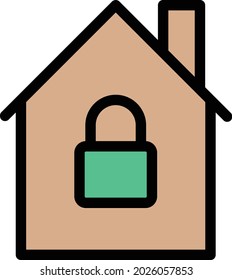 home lock vector line colour icon