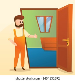 Home locksmith concept background. Cartoon illustration of home locksmith vector concept background for web design