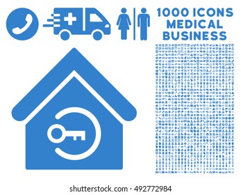 Home Login icon with 1000 medical commerce cobalt vector pictograms. Collection style is flat symbols, white background.