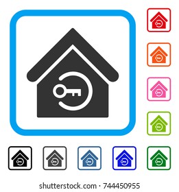 Home Login icon. Flat grey pictogram symbol in a blue rounded rectangular frame. Black, gray, green, blue, red, orange color additional versions of Home Login vector.