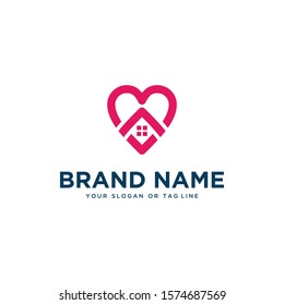 Home logo combination with heart vector template white background