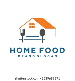 Home logo with creative food concept and business card design Premium Vector