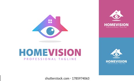 Diseño del logotipo del hogar combinado con ojos o visión. vector