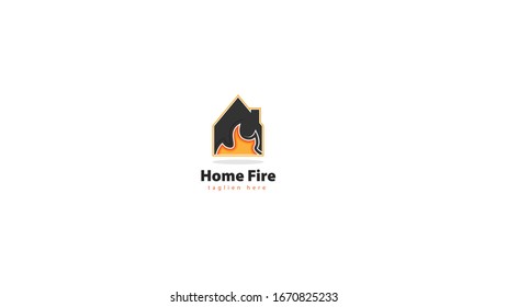 Home logo design combined with fire. vector
