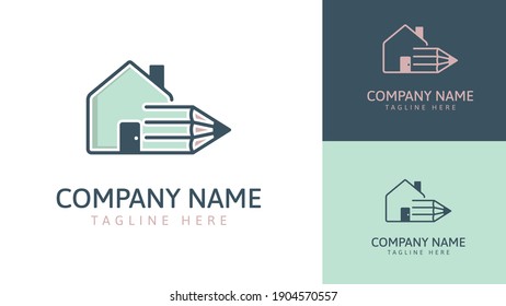 Home logo design combined with a pencil. You can use it for real estate logos related to creativity. Vector