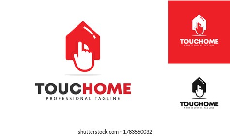 Home logo design combined with a touch of the hand. There are two color concepts. Vector
