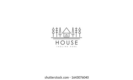 Logo-Design zu Hause, das Konzept der Linien kombiniert mit einfachen Modellen von Bäumen.