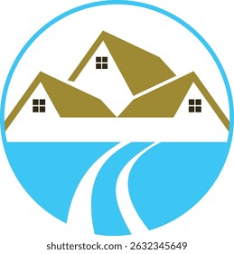 A Home Logo for Home and Home Design Letter M Modern Blue House Logo.