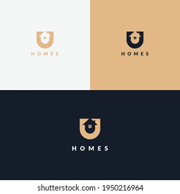 home logo design, the letter "U" is designed to be a symbol or Icon of the house vector, Real estate