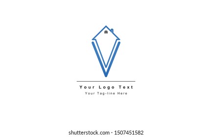 home logo design, the letter "V" is designed to be a symbol or Icon of the house vector, Real estate