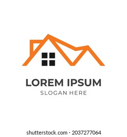 home logo design with line black and orange color style