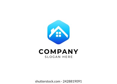 Diseño del logotipo del hogar con estilo de diseño hexagonal moderno