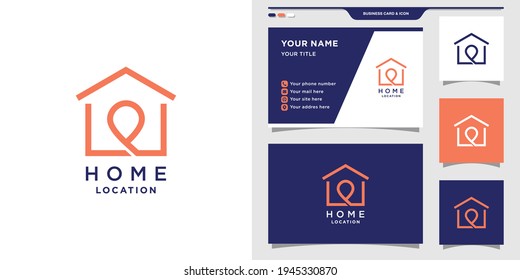 Home logo design with modern pin concept and business card. Logo design template Premium Vector