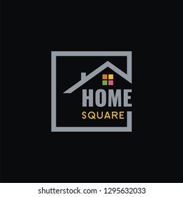 Home logo design in square concept with simple line and colored window 