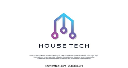 Home Logo-Design mit Technologiekonzept Premium Vector