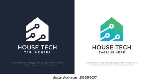 Home Logo-Design mit Technologiekonzept Premium Vector