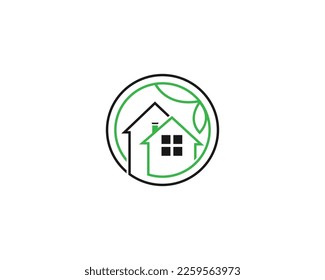 Plantilla De Diseño De Logotipo Hogar Con Ilustración De Vector De Estilo Lineal De Círculo Hoja.