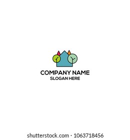 Home logo design with trees around it
