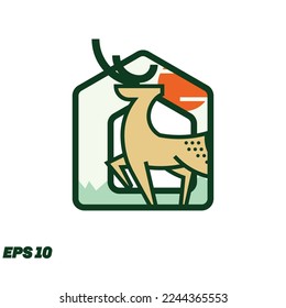 Home logo design vector with deer icon in monoline shape