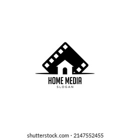 Home Logo And Film Strip.combination Of Negative Space Film Strip With House Icon