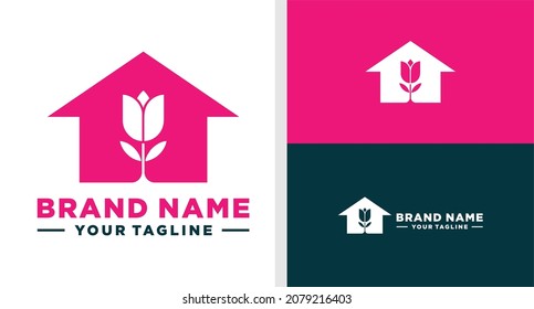 HOME LOGO FLOWER NEGATIVE SPACE EDITABLE