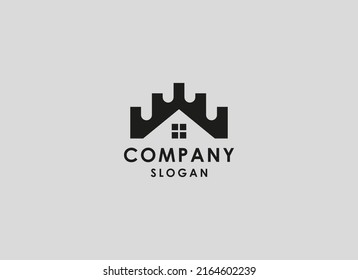 Home Logo. Geometric Shape Castle Symbol Isolated on Grey Background. Usable for Real Estate, Business and Branding Logos. Flat Vector Design Template Element