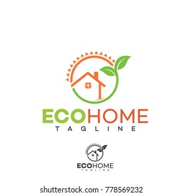 Home logo, green eco house real estate