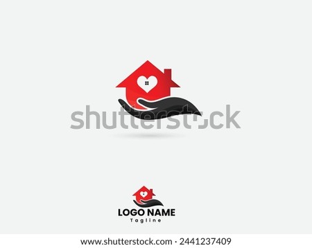 Home logo with hand care. Carehouse logo design art. Icon. Building. premium. Business logo. Medical. Care. Real estate. Home care logo design.