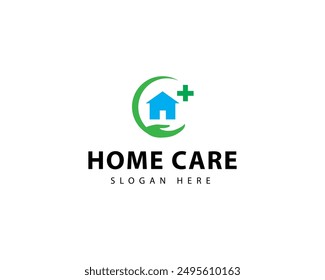 Home Logo mit Handpflege. Design-Kunst für das Pflegeheim-Logo. Symbol. Gebäude. Prämie. Firmenlogo. Medizinisch. Pflege. Immobilien. Logo-Design für die häusliche Pflege