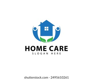 Home logo with hand care. Care house logo design art. Icon. Building. premium. Business logo. Medical. Care. Real estate. Home care logo design.