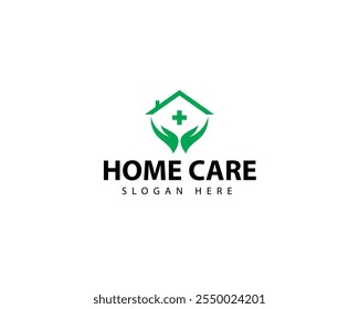 Home logo with hand care. Care house logo design art. Icon. Building. premium. Business logo. Medical. Care.