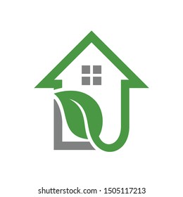 Home Logo. Icon of Eco Leaf Symbol Vector