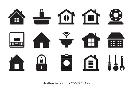 Home Logo or icons item pack set collection, silhouette Vector illustration design, black and white