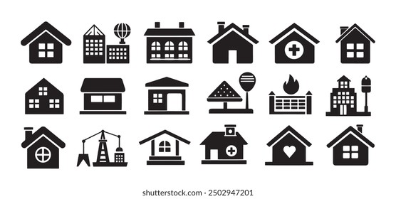 Home Logo or icons item pack set collection, silhouette Vector illustration design, black and white