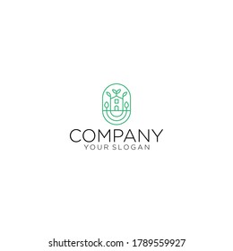 Home logo and leaf flower in eco ecology nature concept on rounded logo design illustration vector. Fresh home logo