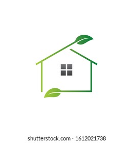 home logo minimalist with leaf green element template