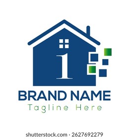Home Logo On Letter 1 Template. Initial Home Sign Concept Template	