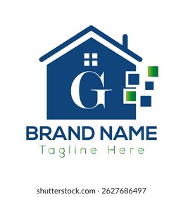Home Logo On Letter G Template. Initial Home Sign Concept Template	
