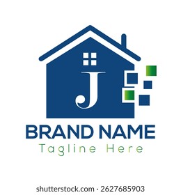 Home Logo On Letter J Template. Initial Home Sign Concept Template	
